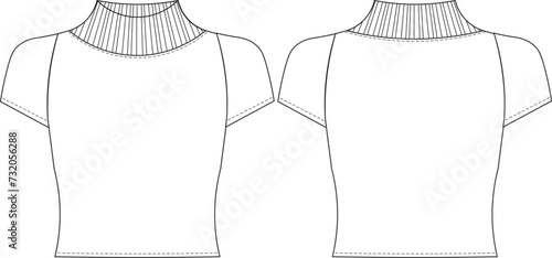 Obraz na plátně ribbed turtleneck short sleeve short blouse sweater tee template technical drawi