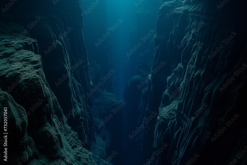 Deep ocean submarine canyon revealing the dramatic topography of the