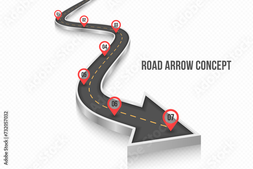Winding 3d road infographic concept on a white background. Timeline template.