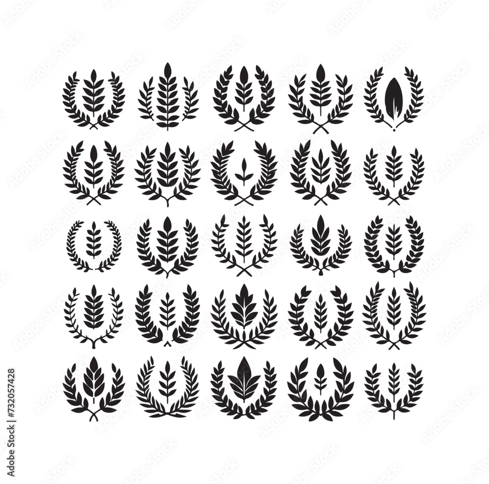 Minimal laurel sign silhouette vector illustration.