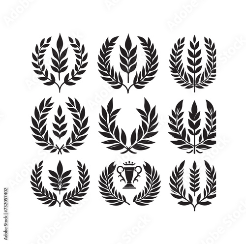 Minimal laurel sign silhouette vector illustration.