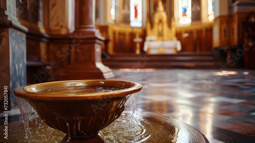 Baptismal font in a church photo