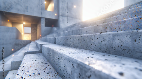 Modern Concrete Staircase Design, Abstract Architectural Detail, Perspective of Ascending Steps