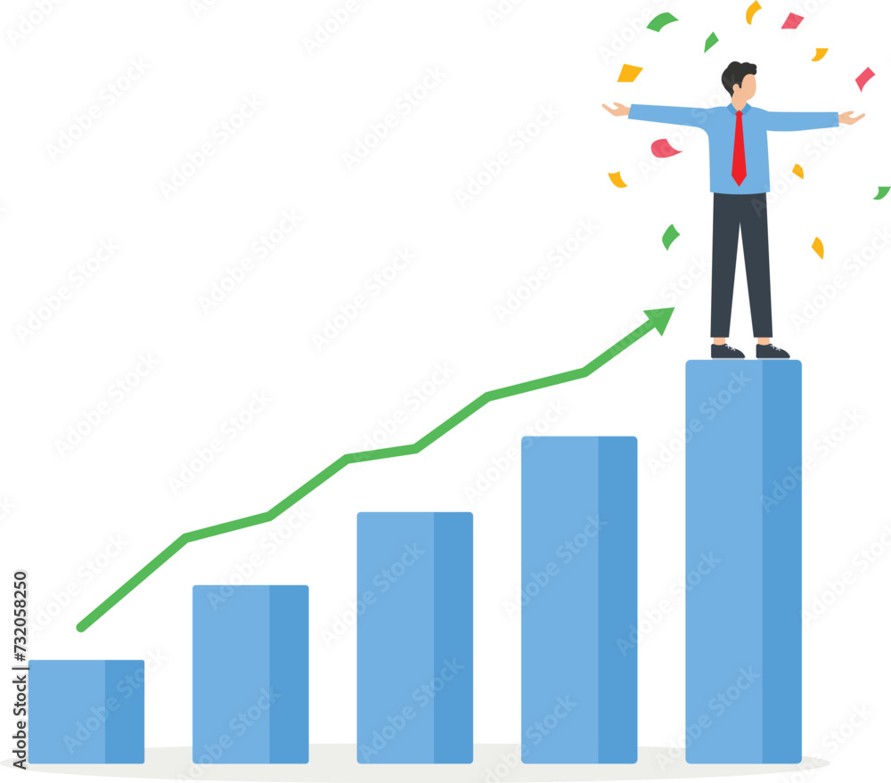 The concept of winning, achieving goals by hard work, career growth, business value increase, strategic thinking while solving complex problems, winning businessman at the top of a growing graph
The concept of winning, achieving goals by hard work, career growth, business value increase, strategic thinking while solving complex problems, winning businessman at the top of a growing graph