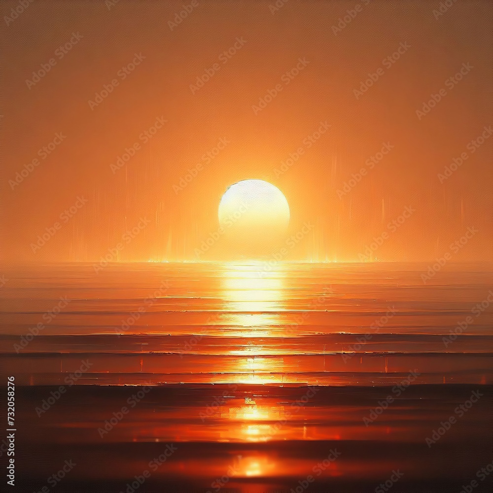 Beautiful sunset over the sea. The sun is reflected in the water. Beautiful nature background. 