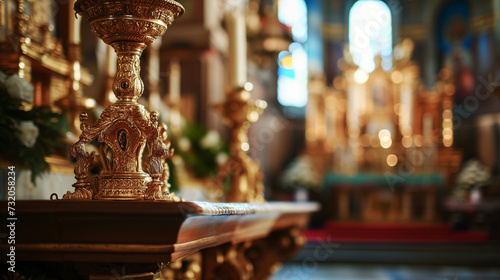 Realistic photo of a church sanctuary, Close-up of religious artifacts