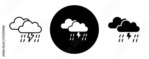 Thunderstorm outline icon collection or set. Thunderstorm Thin vector line art