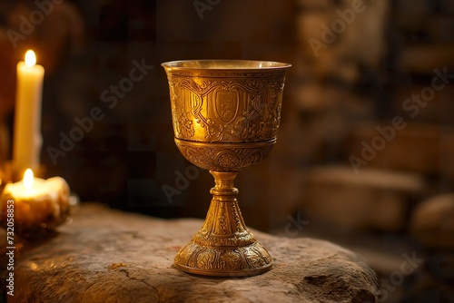 Golden cup represents the Christian holy grail.