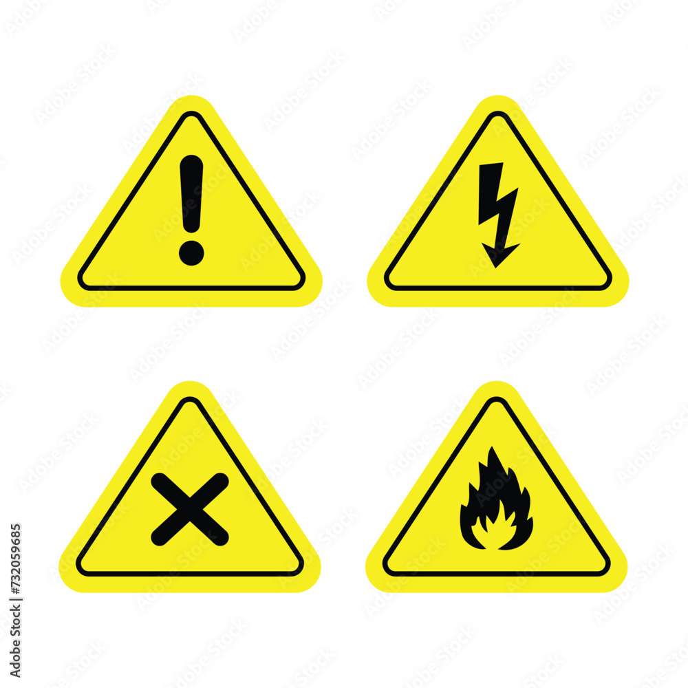 Danger warning icon set. alert triangle warn sign in black, yellow color. Danger warning icon set. alert triangle warn sign in black, yellow color.
