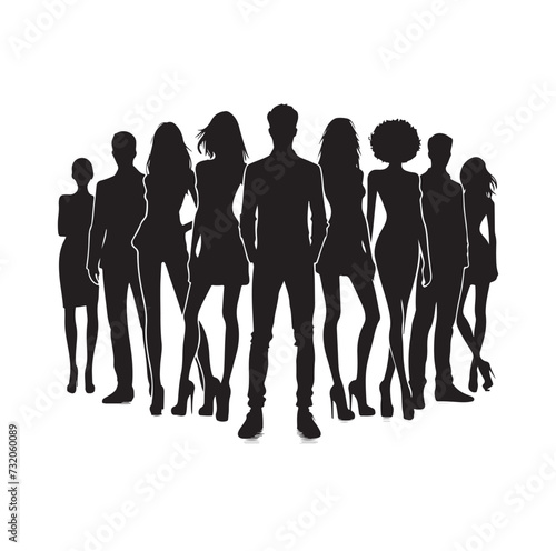 Men women group silhouette vector illustration.
