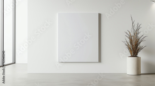 Modern Blank Canvas Frame on White Wall