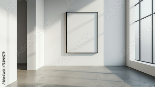 Modern Blank Canvas Frame on White Wall