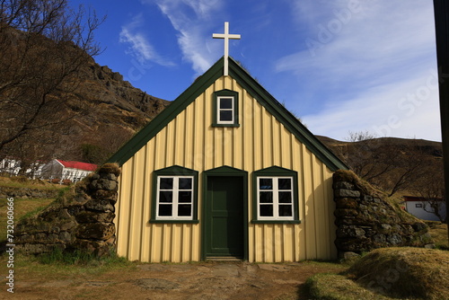 Hofskirkja is a unique and historic peat church located in the Öræfi region of south-east Iceland photo
