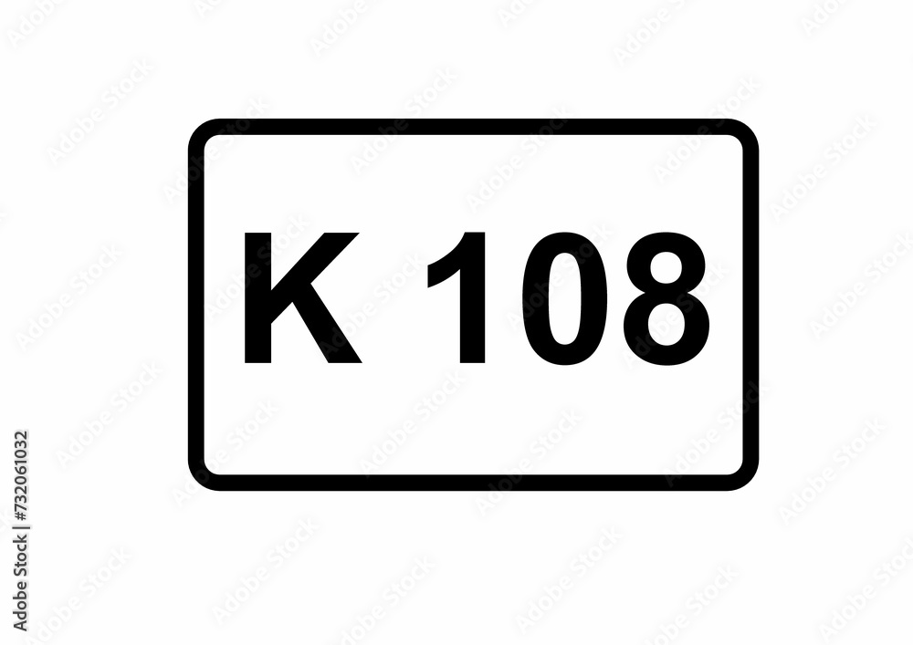 Illustration eines Kreisstraßenschildes der K 108 in Deutschland Illustration eines Kreisstraßenschildes der K 108 in Deutschland