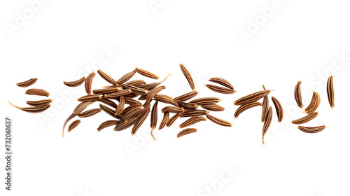 Macro cumin, caraway seeds line isolated on transparent backgrounds  photo