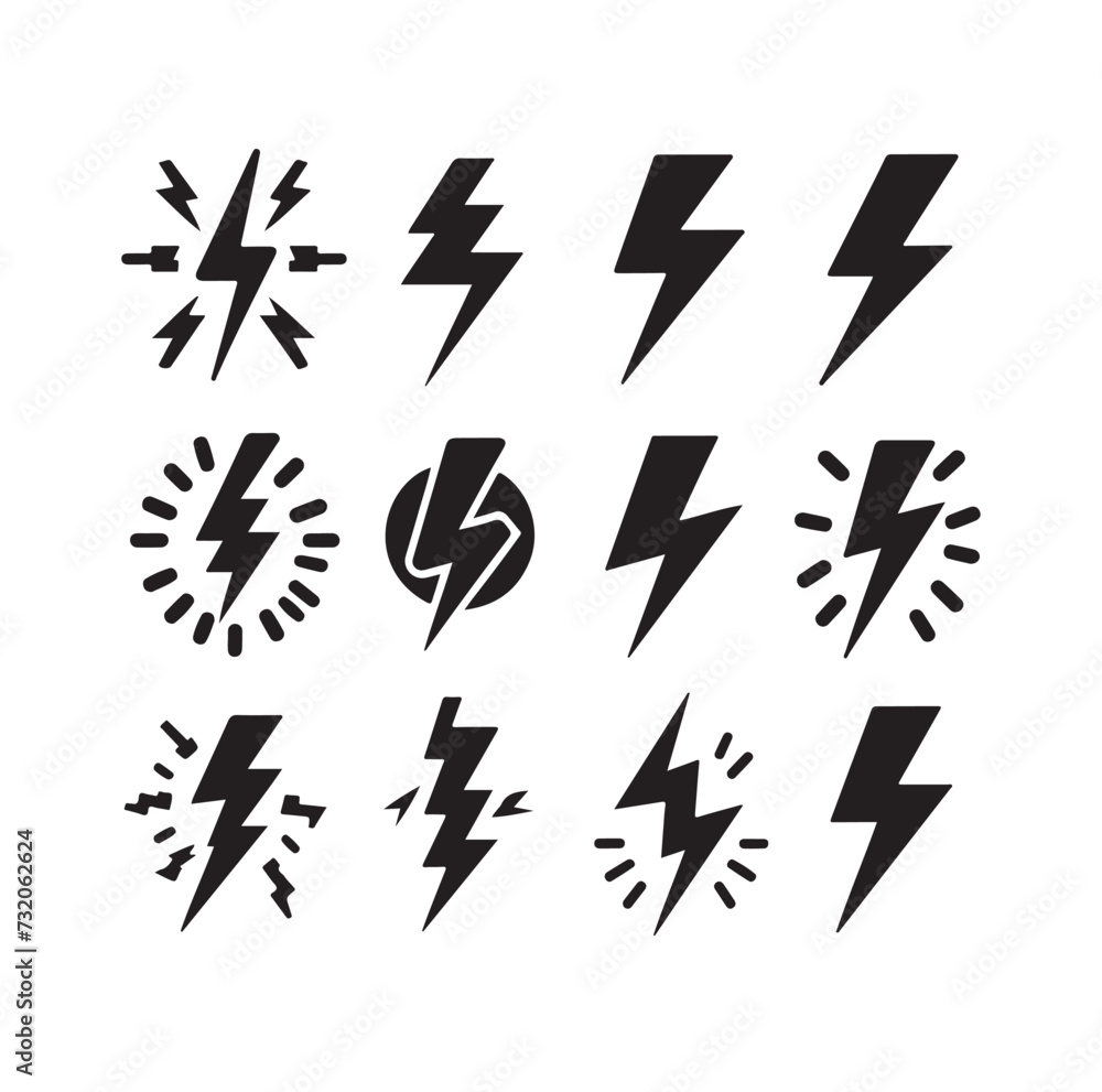 Lightning bolt icon vector set  silhouette vector illustration.