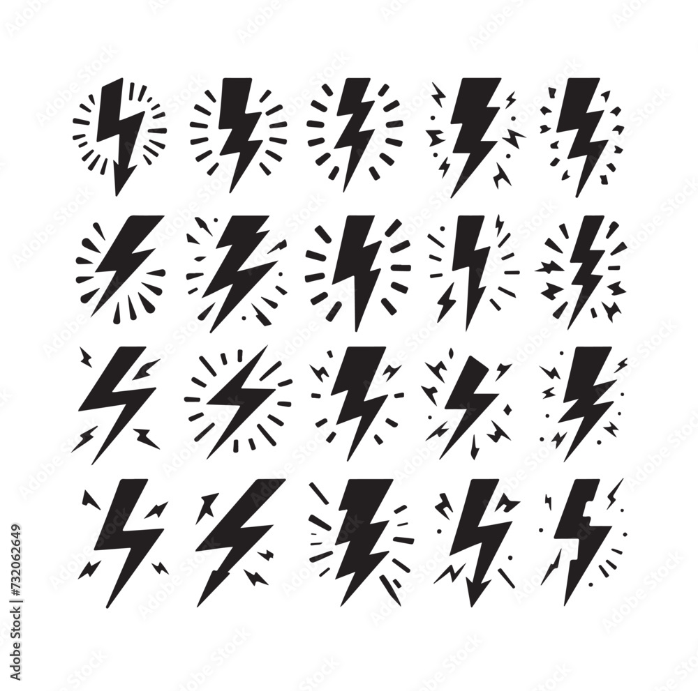 Lightning bolt icon vector set silhouette vector illustration. Lightning bolt icon vector set silhouette vector illustration.