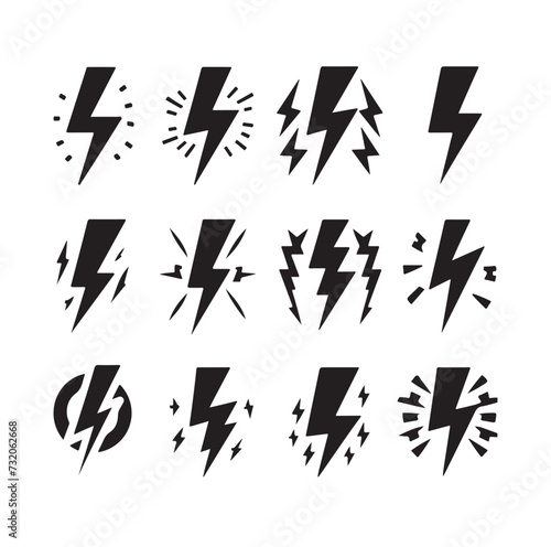 Lightning bolt icon vector set  silhouette vector illustration.