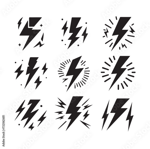 Lightning bolt icon vector set silhouette vector illustration.