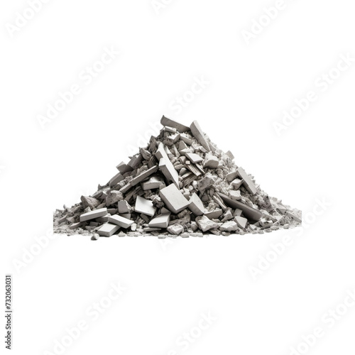 Pile of White Chalk Pieces Broken and Crumbled Isolated on a White Background