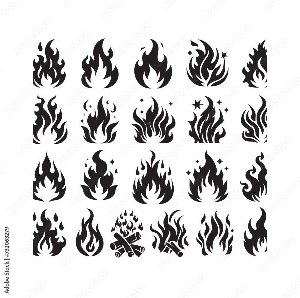 Fire flame silhouette icon set silhouette vector illustration. Fire flame silhouette icon set silhouette vector illustration.