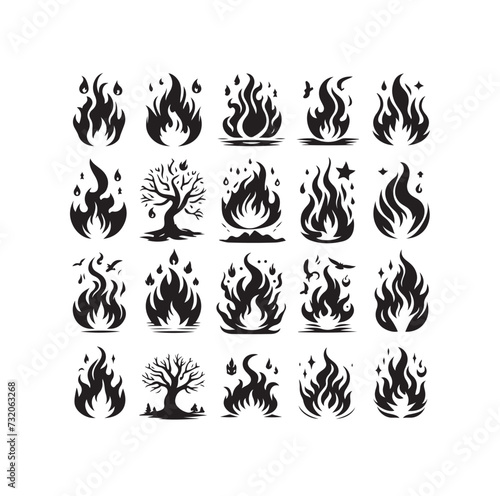 Fototapeta Naklejka Na Ścianę i Meble -  Fire flame silhouette icon set  silhouette vector illustration.
