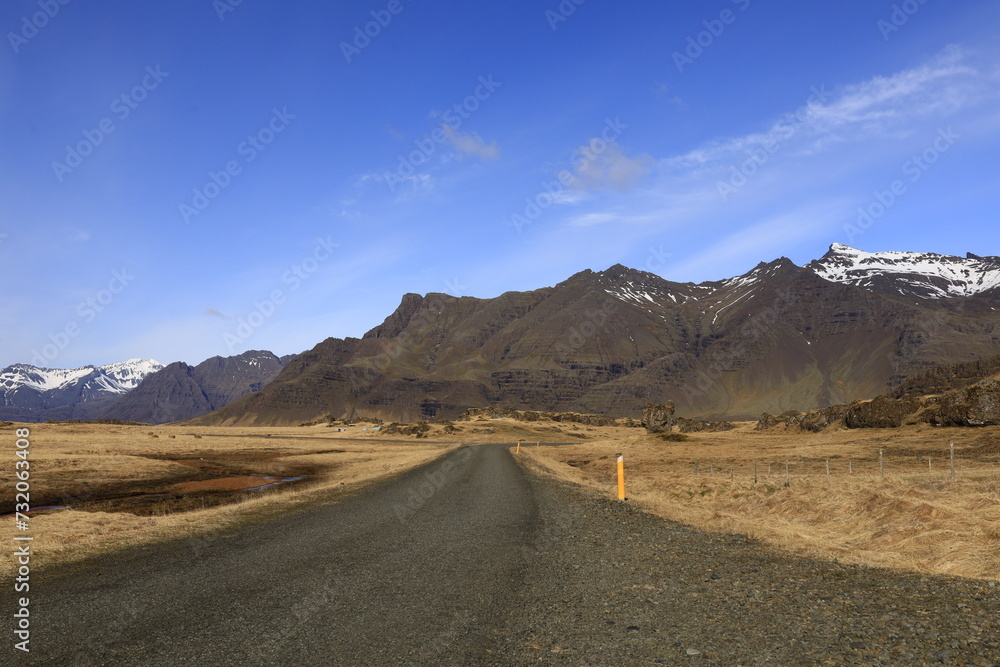 View on a road in the Vatnajökull National Park in Iceland.