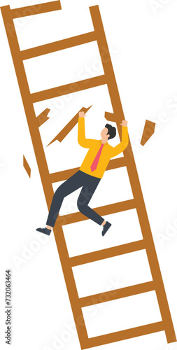 Accident and disaster, businessman accidentally fell from the broken ladder
