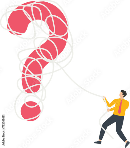 Doubt, the businessman tried to unravel the question mark tied by the rope mess
