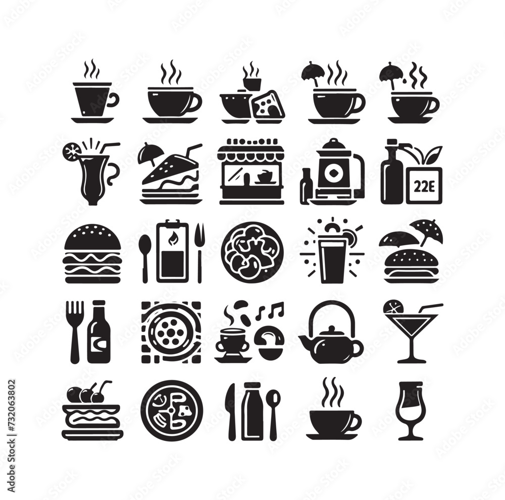 Set of cafe icons, restaurant icon, food and drink icon vector design illustration Set of cafe icons, restaurant icon, food and drink icon vector design illustration