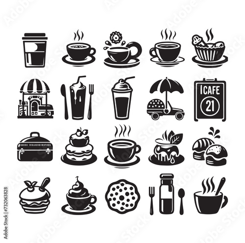 Set of cafe icons, restaurant icon, food and drink icon vector design illustration