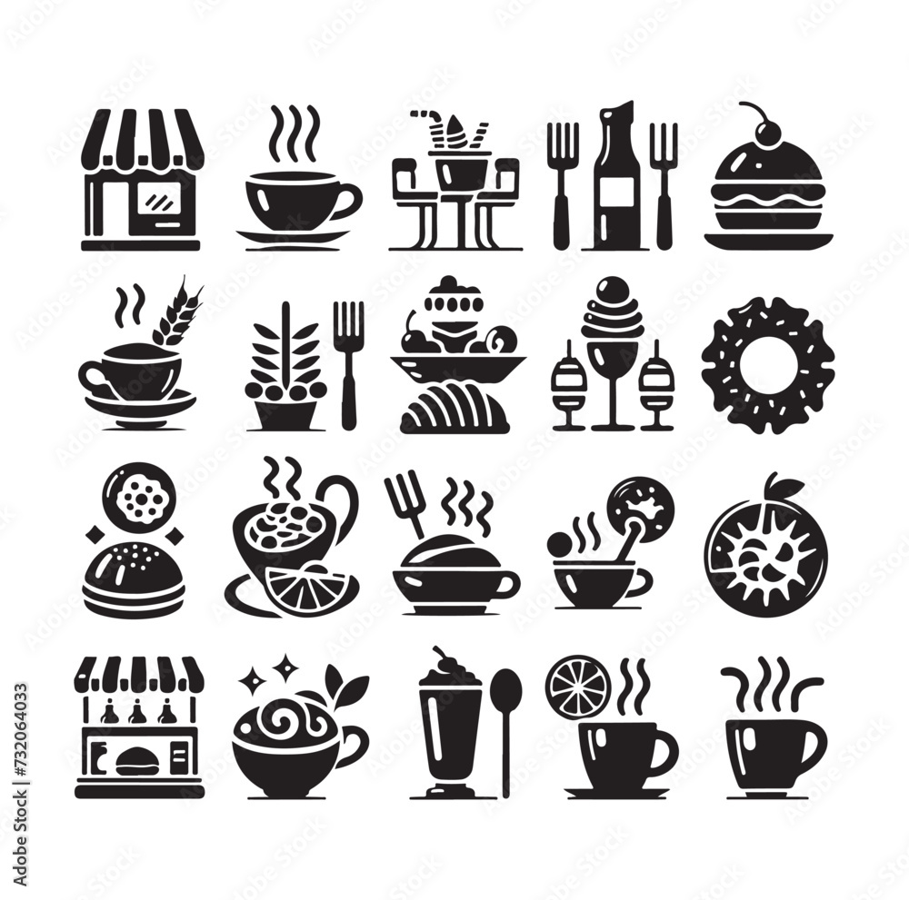 Set of cafe icons, restaurant icon, food and drink icon vector design illustration