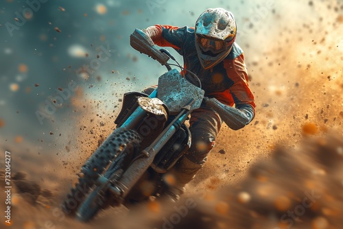 A daring rider in a sleek helmet races their motorcycle through the rugged terrain of a motocross course, embodying the thrill and freedom of outdoor motorcycling