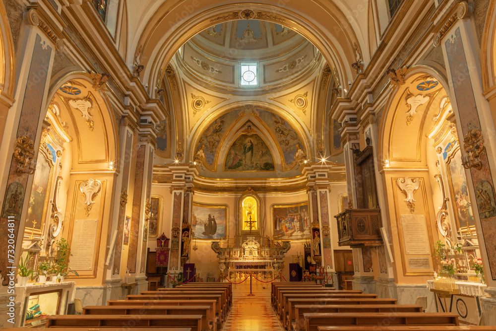 MATERA, ITALY - MARCH 7, 2022: The nave of church Chiesa di San Francesco da Paola.