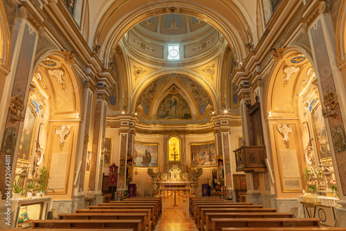 MATERA, ITALY - MARCH 7, 2022: The nave of church Chiesa di San Francesco da Paola.