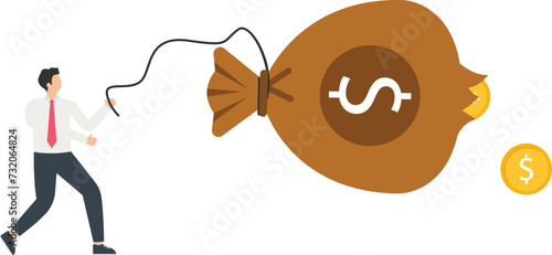 Bankrupt, the money bag pulled by the businessman broke
