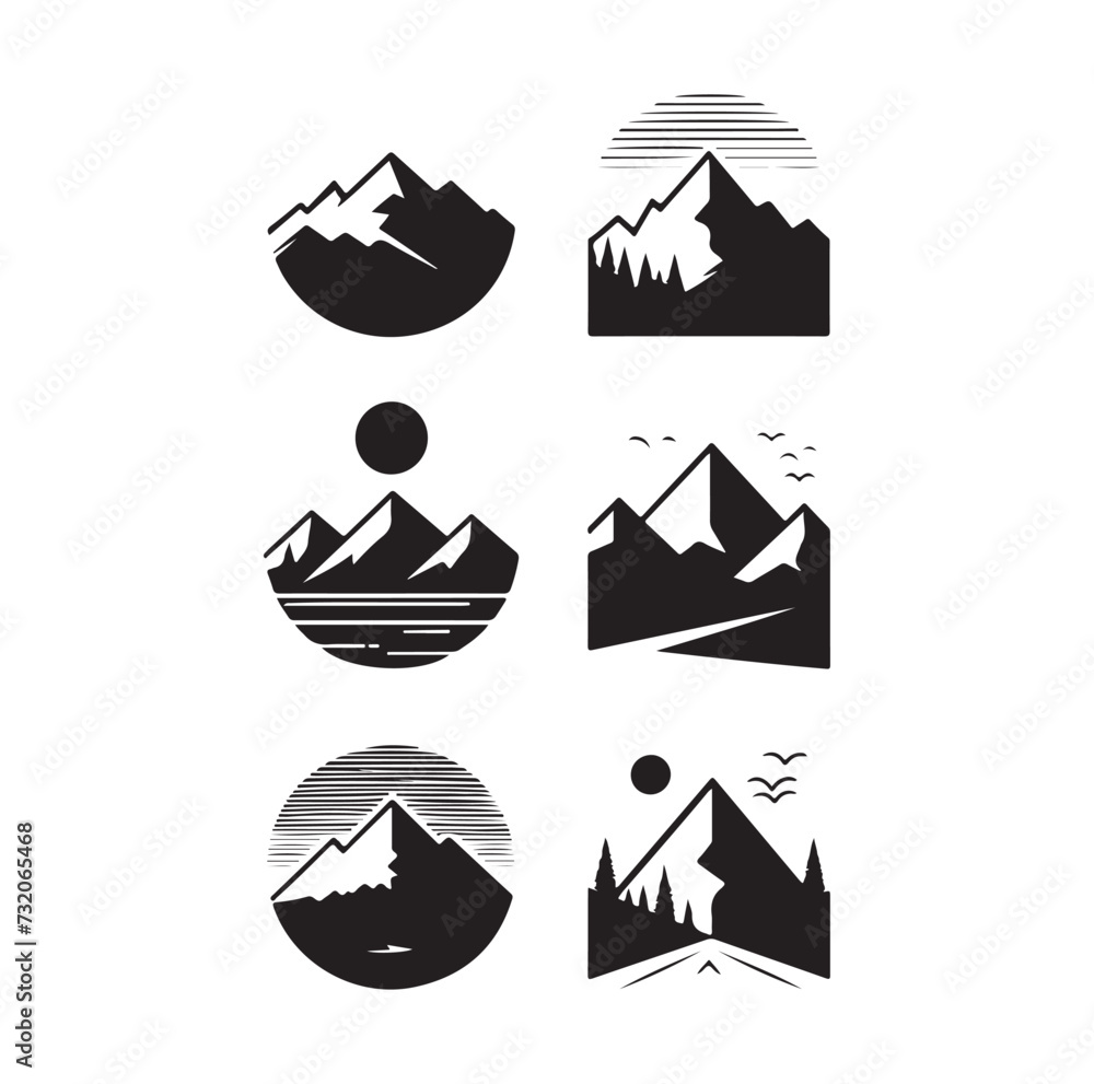 mountain icons silhouette elements collection
