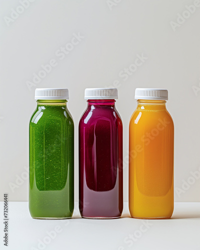 Colorful Vegetable Juice Selection: Green, Red, and Orange