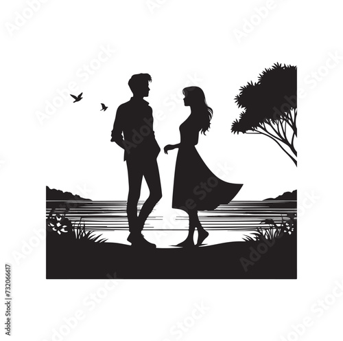 couple standing vector silhouette illustration