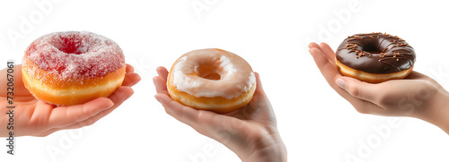 Delicious Donut Set: Chocolate, Jelly, and Glazed, Perfect for Confectionery Banners and Social Media, Isolated on Transparent Background, PNG