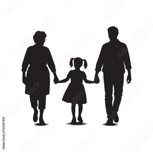 Silhouette vector of grandparents walking with granddaughter Illustration icon