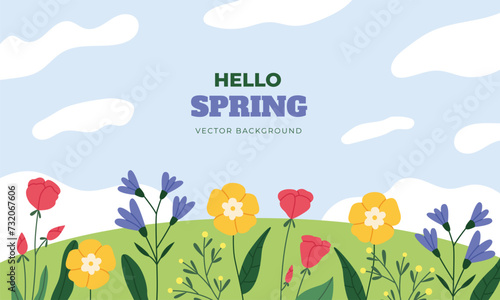 Spring time background with flowers and leaves