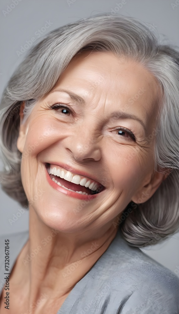 Beautiful gorgeous 50s mid age beautiful elderly senior model woman with grey hair laughing and smiling. Mature old lady close up portrait. Healthy face skin care beauty, skincare cosmetics, dental. Beautiful gorgeous 50s mid age beautiful elderly senior model woman with grey hair laughing and smiling. Mature old lady close up portrait. Healthy face skin care beauty, skincare cosmetics, dental.