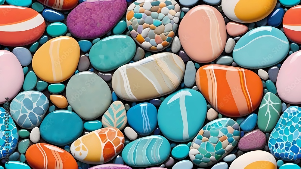 Collezione di ciottoli levigati in una varietà di colori pastello e tonalità naturali. Collezione di ciottoli levigati in una varietà di colori pastello e tonalità naturali.
