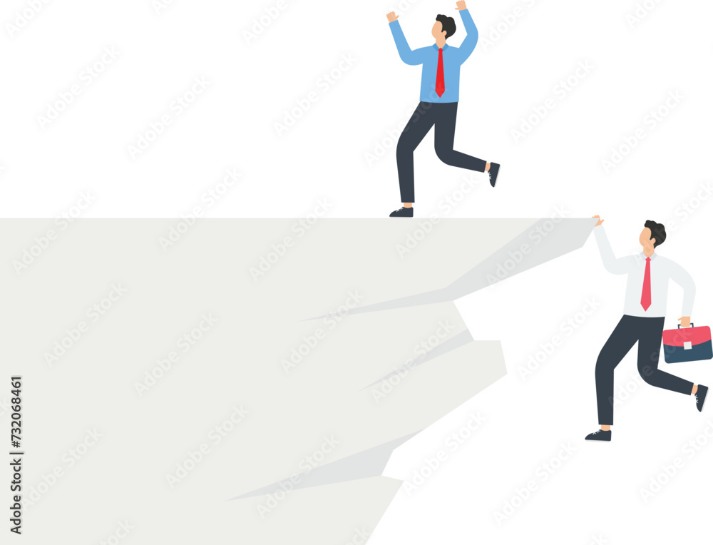 Indifferent, companion falls off the cliff businessman turns and leaves
Indifferent, companion falls off the cliff businessman turns and leaves