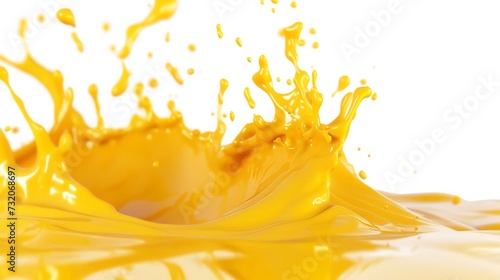Splashing color yellow drops splash paint creamy liquid plain white background