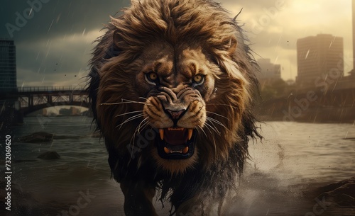 Apocalypse Lion Wallpaper: A Realistic Portrayal of a Majestic Beast photo
