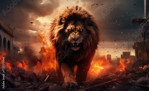 Apocalypse Lion Wallpaper: A Realistic Portrayal of a Majestic Beast photo