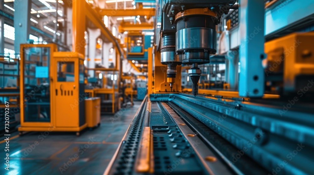 Robust manufacturing machines in action at a factory. Robust manufacturing machines in action at a factory.