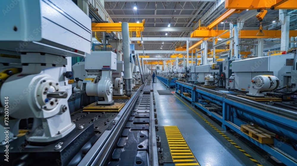 Robust manufacturing machines in action at a factory. Robust manufacturing machines in action at a factory.